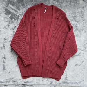 Free People Nightingale Cardigan Women XS Burgundy Chunky Knit Slouchy Oversized